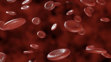 Kırmızı arka planda kırmızı kan hücreleri. Yaşayan bir organizmaya kan akışı. Bilimsel ve tıbbi konsept. Vücudu korumak için kandaki önemli elementlerin aktarımı. 3d hazırlayıcı