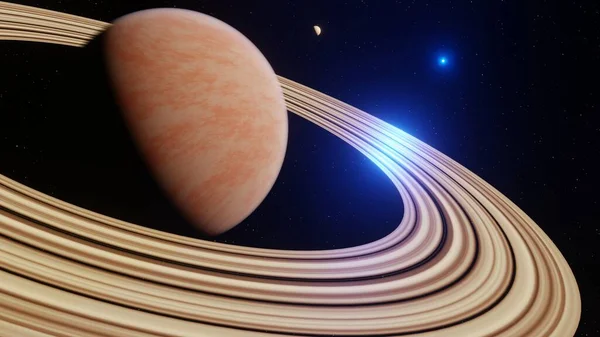 3D渲染 气体巨行星在深空 土星行星和环的特写 行星土星在星空中的夜景 空间科幻小说背景 黑暗天空中的巨大气体 — 图库照片