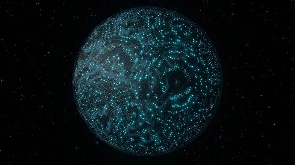 3D渲染 抽象的未来主义网络行星 世界范围的网络 数字背景 网络安全的概念 科幻现代未来主义明亮的太空行星 — 图库照片