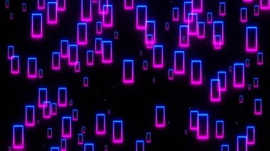 4K parlak neon çerçeve döngüye giriyor. Koyu arkaplanda elektrikli dikdörtgen çerçeve. 3d Hazırlama