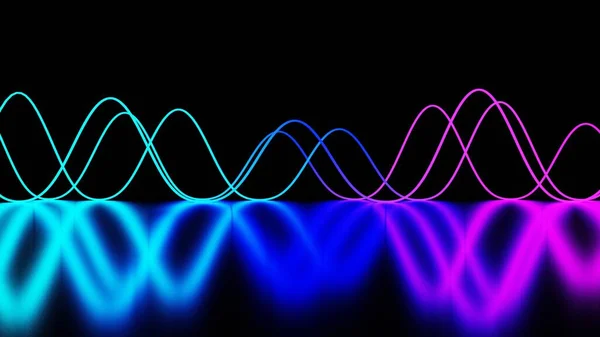 Render Ondas Sonido Fondo Neón Abstractas Que Brillan Espectro Ultravioleta — Foto de Stock