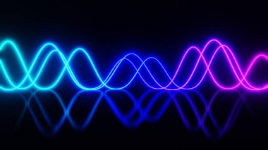 3 boyutlu görüntüleme. Ultraviyole spektrumda parlayan soyut neon arkaplan ses dalgaları. Ses dalgası elemanı. Soyut dijital eşitleyici.