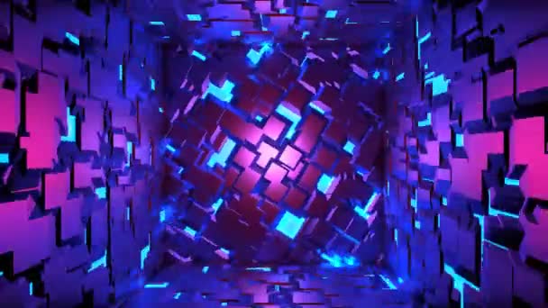 Animación Looped Sin Costuras Abstractas Azul Púrpura Brillante Lámparas Neón — Vídeos de Stock