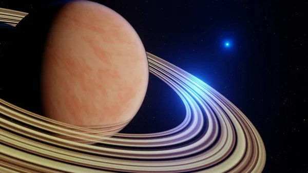 3D渲染 气体巨行星在深空 土星行星和环的特写 行星土星在星空中的夜景 空间科幻小说背景 黑暗天空中的巨大气体 — 图库照片