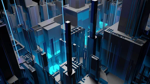 Render Mega Ciudad Abstracta Neón Cyberpunk Concepto Para Vida Nocturna —  Fotos de Stock