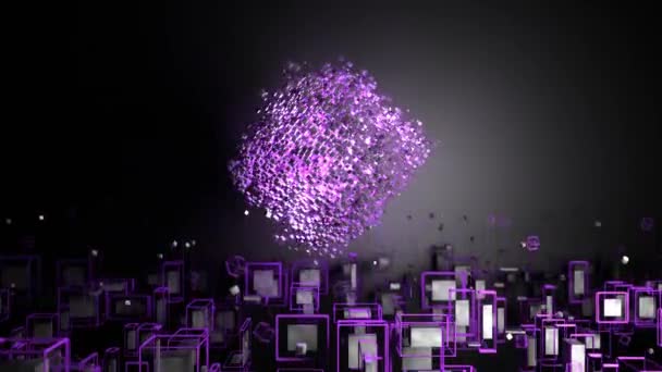 4K抽象3D几何形状环路动画 现代背景 无缝动作设计 屏幕保护 旋转的物体紫色 — 图库视频影像