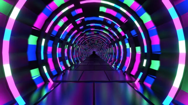 Resa Astratto Sfondo Geometrico Futuristico Con Linee Bagliore Tunnel Lungo — Foto Stock