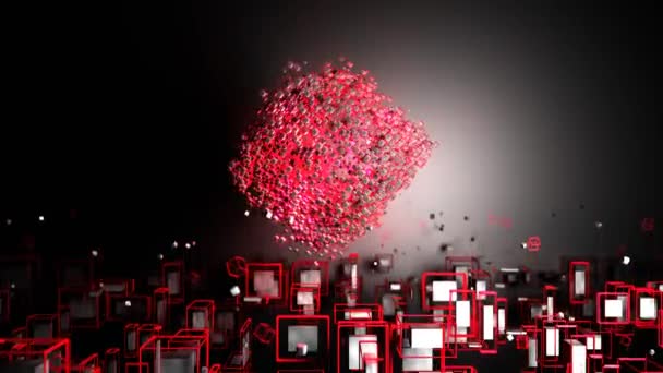 4K抽象3D几何形状环路动画 现代背景 无缝动作设计 屏幕保护 旋转的物体红色 — 图库视频影像