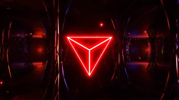 Looped Animation Seamless Abstract Glowing Neon Lamps Neon Triangle Cyber — Stock Video