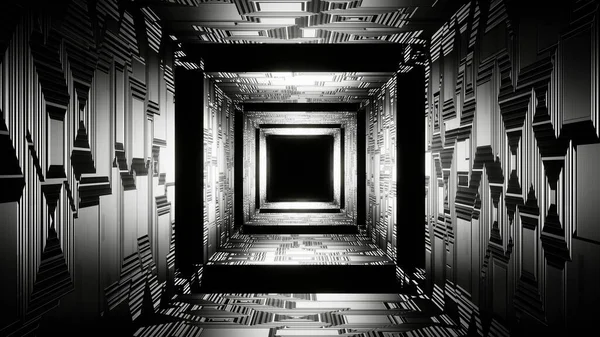 Render Corredor Interior Abstracto Nave Espacial Ciencia Ficción Con Reflejos —  Fotos de Stock