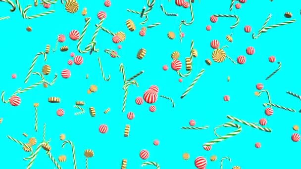 애니메이션 페퍼민트 캔디는 배경에서 천천히 떨어집니다 사탕수수 캐러멜 회전하다가 회전합니다 — 비디오