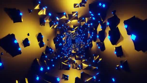 Animation Abstract Interior Sci Spaceship Corridor Blue Neon Glowing Tube — 图库视频影像