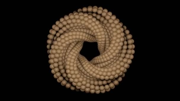 3D动画 由木球制成的精美抽象扭曲的圆环旋转着 黑色背景下的宇宙动力运动 Mobius脱衣舞旋转动画 — 图库视频影像