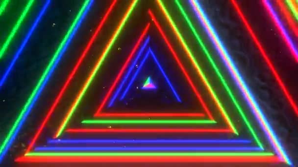 3Dアニメーション 要約線 輝きを持つ未来的な幾何学的背景 輝線フレーム長トンネル 紫外線ネオンライト 室内Sf宇宙船回廊 仮想現実空間 — ストック動画