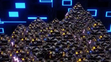 4K 3D animasyon. Soyut teknoloji büyük veri arkaplanı kavramı. Dijital veri akışının hareketi. Büyük veriler aktarılıyor. Veri setlerinin aktarımı ve depolanması, blok zinciri, sunucu, yüksek hızlı İnternet