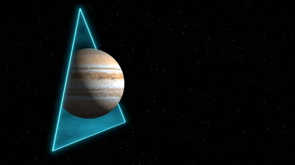 3D渲染 木星在星空背景下通过入口的运动 外星星球上的传送门未来主义宇宙科幻小说可视化 是的时间旅行 — 图库照片