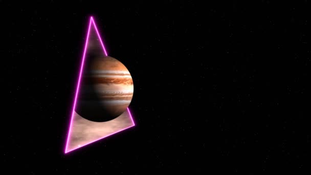 Animação Movimento Planeta Júpiter Através Portal Contra Fundo Céu Estrelado — Vídeo de Stock