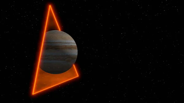 3D渲染 木星在星空背景下通过入口的运动 外星星球上的传送门未来主义宇宙科幻小说可视化 是的时间旅行 — 图库照片