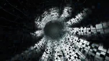 4k 3D animasyon. Soyut bilim kurgu tünel döngüsü içinde uçuş. Geleceksel hareket grafikleri, yüksek teknoloji geçmişi. Zaman geçidi, ışık hızı hiperuzay kavramı. Parlayan teknoloji dokusu. Siber Punk