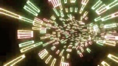 4k 3D animasyon. Soyut bilim kurgu tünel döngüsü içinde uçuş. Geleceksel hareket grafikleri, yüksek teknoloji geçmişi. Zaman geçidi, ışık hızı hiperuzay kavramı. Parlayan teknoloji dokusu. Siber Punk