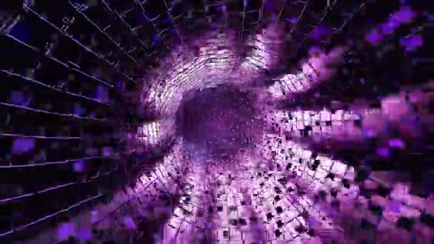 Vol dans un tunnel abstrait de science-fiction boucle transparente. Graphiques de mouvement futuriste, arrière-plan high tech — Video