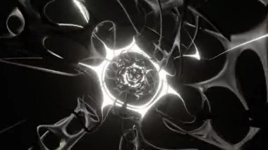 4K 3D animasyon. Stil Soyut Animasyon. Çılgın Trippy Psychedelic VJ döngüsü. Renkli bir animasyon. Soyut iç bilim kurgu uzay gemisi koridorları, sanal gerçeklik uzayı