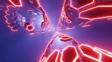 4K 3D animasyon. Siber uzay soyutlaması. Fütürist Teknoloji Dijital Soyutlaması. Teknolojik ve bağlantı hareketi geçmişi. Basit parlak arkaplan, bilim kurgu yapısı