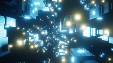 Üç boyutlu görüntüleme. Soyut teknoloji büyük veri arkaplanı kavramı. Dijital veri akışının hareketi. Büyük veriler aktarılıyor. Veri setlerinin aktarımı ve depolanması, blok zinciri, sunucu, yüksek hızlı İnternet