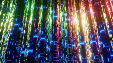 Üç boyutlu görüntüleme. Siber uzay soyutlaması. Fütürist Teknoloji Dijital Soyutlaması. Teknolojik ve bağlantı hareketi geçmişi. Basit parlak arkaplan, bilim kurgu yapısı