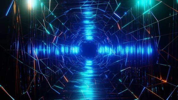 Рендеринг Полет Абстрактном Научно Фантастическом Туннеле Футуристическая Графика Высокотехнологичный Фон — стоковое фото