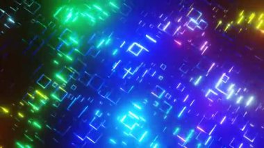 4K 3D animasyon. Siber uzay soyutlaması. Fütürist Teknoloji Dijital Soyutlaması. Teknolojik ve bağlantı hareketi geçmişi. Basit parlak arkaplan, bilim kurgu yapısı