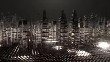 4K 3D animasyon. Modern Hologram şehrinin hareketli grafikleri, Fütürist Teknoloji Dijital Şehir Tasarımı. Al ve akıllı şehir konsepti. Siber uzay. Siber Punk
