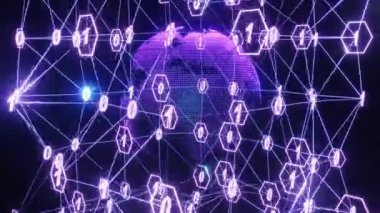 4k 3D animasyon. Sanatsal bilgi grafikleri ikili sayı tüneli ve Dünya küre dönüşü. Teknoloji Ağı Veri Bağlantısı, Dijital Veri Ağı, Siber Güvenlik Konsepti