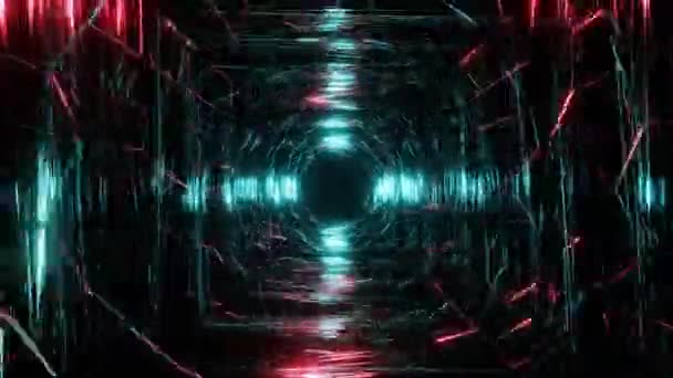 애니메이션 추상적 과학의 터널을 비행하는 지향적 그래픽 질감을 만들어 사이버 — 비디오