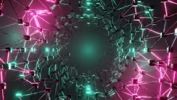 애니메이션 추상적 과학의 터널을 비행하는 지향적 그래픽 질감을 만들어 사이버 — 비디오