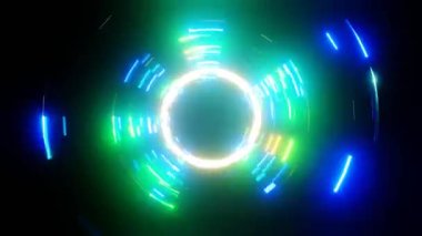 4k 3D animasyon. Soyut bilim kurgu tünel döngüsü içinde uçuş. Geleceksel hareket grafikleri, yüksek teknoloji geçmişi. Zaman geçidi, ışık hızı hiperuzay kavramı. Parlayan teknoloji dokusu. Siber Punk