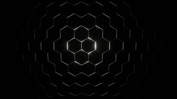Renderelés Hexagonális Háttér Mélysége Mező Hatása Futurisztikus Sejtes Panel Hatszögekkel Jogdíjmentes Stock Képek