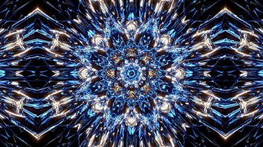 3d Renklendirme Soyut renkli fütüristik arkaplan parlak neon rengi. Dijital gelecek, fantezi. Geometrik tasarım, Mozaik kaleydoskop, geometrik desen. Işık efektleri. Simetri ve yansıma