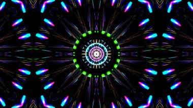 3d Renklendirme Soyut renkli fütüristik arkaplan parlak neon rengi. Dijital gelecek, fantezi. Geometrik tasarım, Mozaik kaleydoskop, geometrik desen. Işık efektleri. Simetri ve yansıma