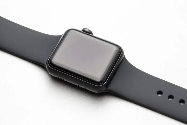 Drahtlose Schwarze Smart Watch Isoliert Auf Weißem Hintergrund Stockbild