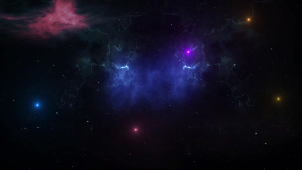 Flyger Genom Nebulosan Utrymme För Animation Passerar Stjärnor Rörelse Design — Stockvideo