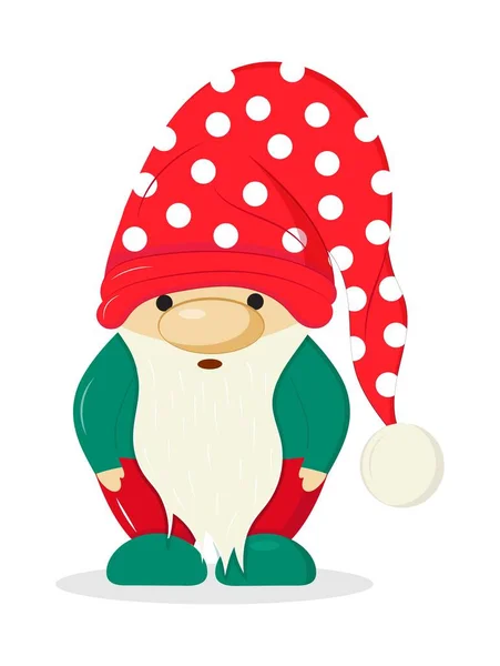 Tuinkabouter Standbeeld Dwergvector Kerst Kerstman Elfenhulp Illustratie Gnome Met Baard — Stockvector