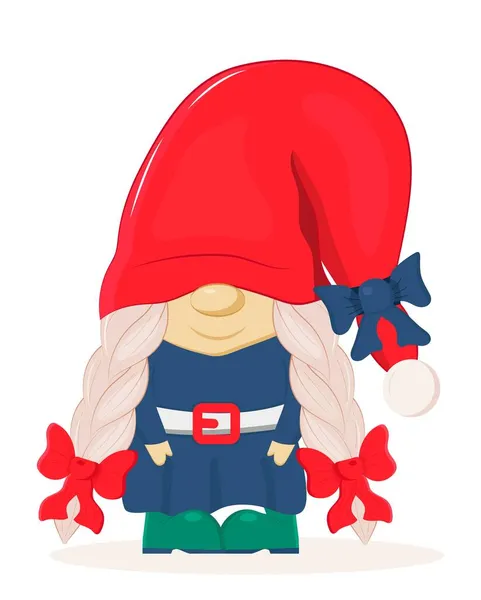 Tuinkabouter Standbeeld Dwergvector Kerst Kerstman Elfenhulp Illustratie Gnome Met Baard — Stockvector