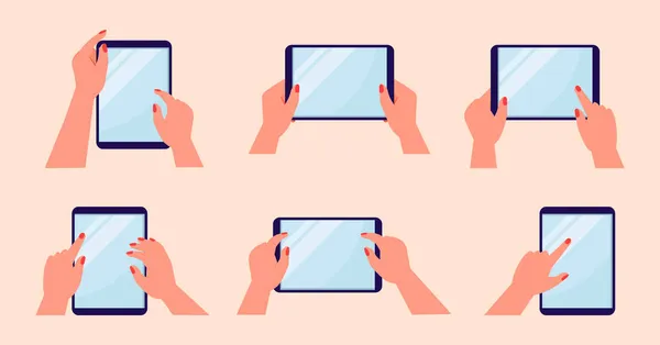Tablet Smartphone Στα Χέρια Και Αγγίξτε Την Άδεια Οθόνη Mockup — Διανυσματικό Αρχείο