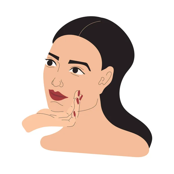 Pretty Young Woman Applying Face Cream Skincare Procedure Routine Day — Stock Vector