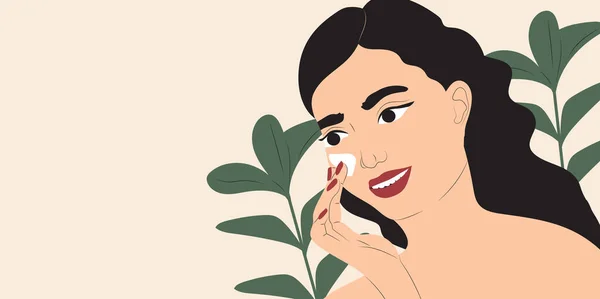 Mulher Bonita Aplicando Creme Facial Procedimento Cuidados Com Pele Ilustração —  Vetores de Stock