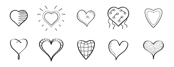 Corazón Icono Vector Conjunto Estilo Garabato Esquema Dibujado Mano Simple — Archivo Imágenes Vectoriales
