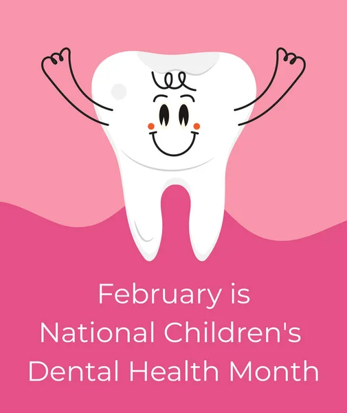 Μήνας Ενημέρωσης Για Την Οδοντιατρική Υγεία Των Παιδιών Φεβρουάριο Έννοια — Διανυσματικό Αρχείο