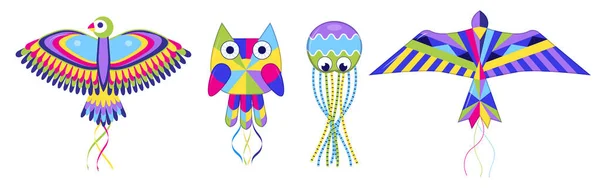 Kites Set Vector International Kites Day Holiday Colorful Fly Toy — стоковый вектор