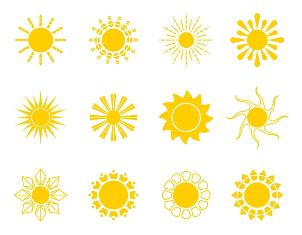 Bright Sun Icons Set Vector Sunset Logo Various Design White — Vector de stock